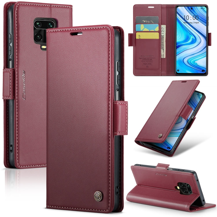 For Xiaomi Redmi Note 9S/Note 9 Pro/Note 9 Pro Max CaseMe 023 Butterfly Buckle Litchi Texture RFID Anti-theft Leather Phone Case(Wine Red)