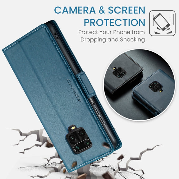 For Xiaomi Redmi Note 9S/Note 9 Pro/Note 9 Pro Max CaseMe 023 Butterfly Buckle Litchi Texture RFID Anti-theft Leather Phone Case(Blue)