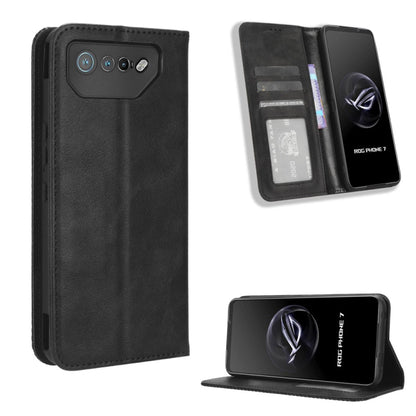 For ASUS ROG Phone 7 Magnetic Buckle Retro Texture Leather Phone Case(Black) - free shipping - PMC Jewellery - Order now!