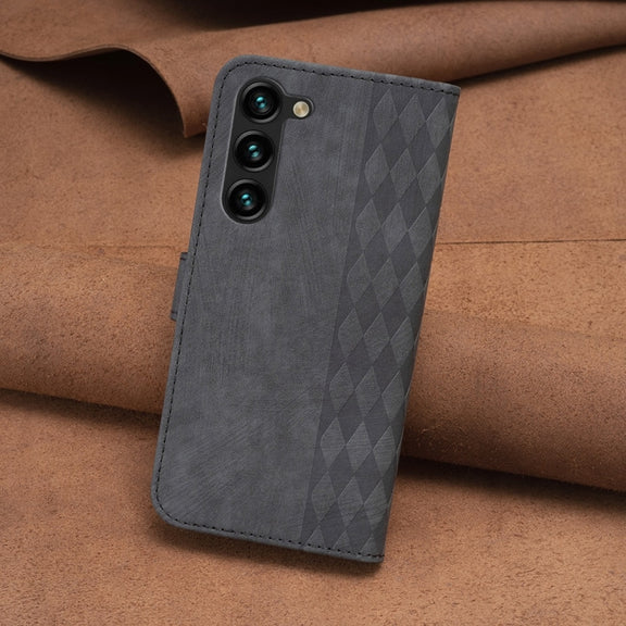 For Samsung Galaxy S23 5G Plaid Embossed Leather Phone Case(Black)