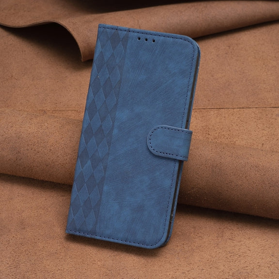 For Samsung Galaxy S23+ 5G Plaid Embossed Leather Phone Case(Blue)