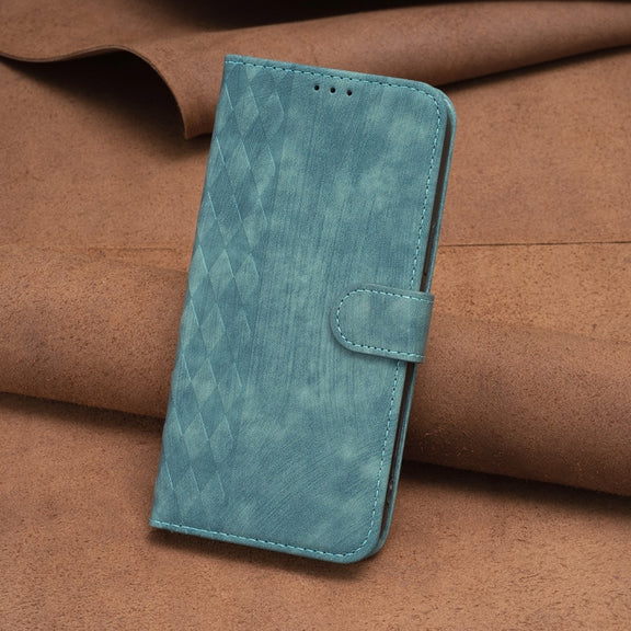 For Samsung Galaxy S23 Ultra 5G Plaid Embossed Leather Phone Case(Green)