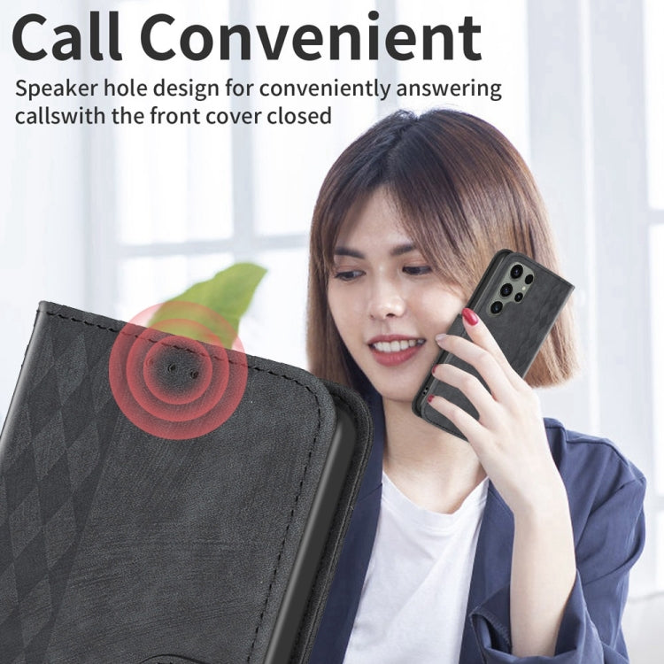 For Samsung Galaxy S23 Ultra 5G Plaid Embossed Leather Phone Case(Black)