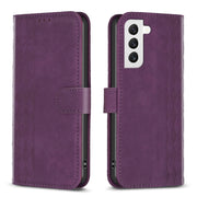 For Samsung Galaxy S22 5G Plaid Embossed Leather Phone Case(Purple)