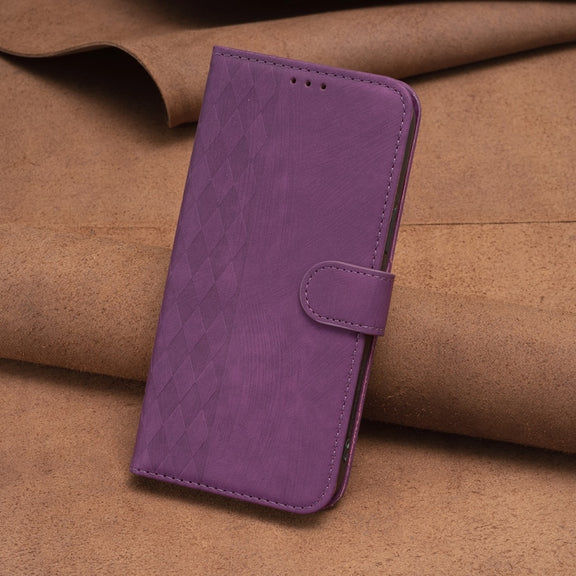 For Samsung Galaxy S22 5G Plaid Embossed Leather Phone Case(Purple)