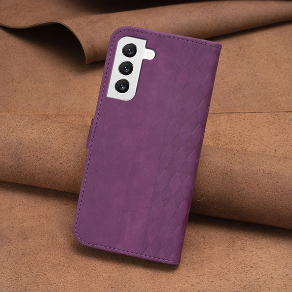 For Samsung Galaxy S22 5G Plaid Embossed Leather Phone Case(Purple)