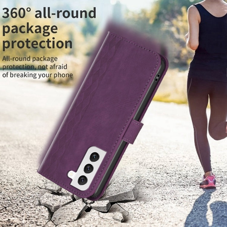For Samsung Galaxy S22 5G Plaid Embossed Leather Phone Case(Purple)