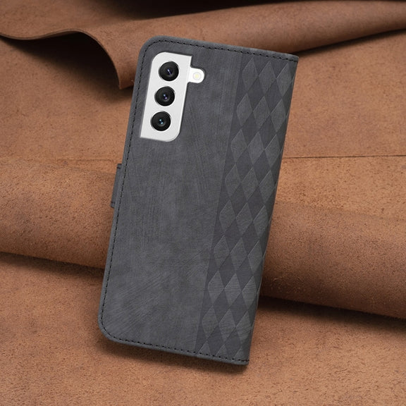 For Samsung Galaxy S22+ 5G Plaid Embossed Leather Phone Case(Black)
