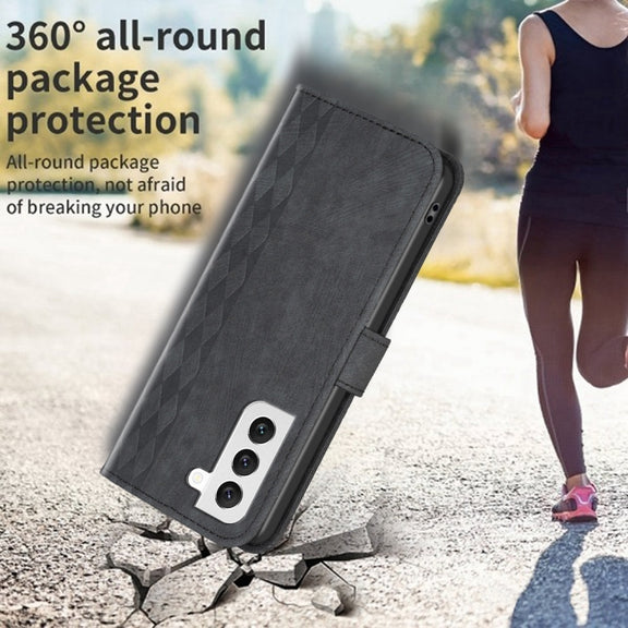 For Samsung Galaxy S22+ 5G Plaid Embossed Leather Phone Case(Black)