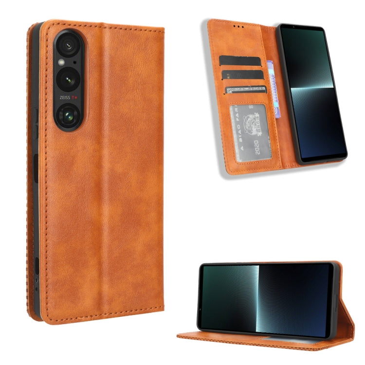 For Sony Xperia 1 V Magnetic Buckle Retro Texture Leather Phone Case(Brown) - free shipping - PMC TechLife - Order now!
