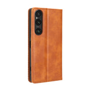 For Sony Xperia 1 V Magnetic Buckle Retro Texture Leather Phone Case(Brown)