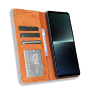 For Sony Xperia 1 V Magnetic Buckle Retro Texture Leather Phone Case(Brown)
