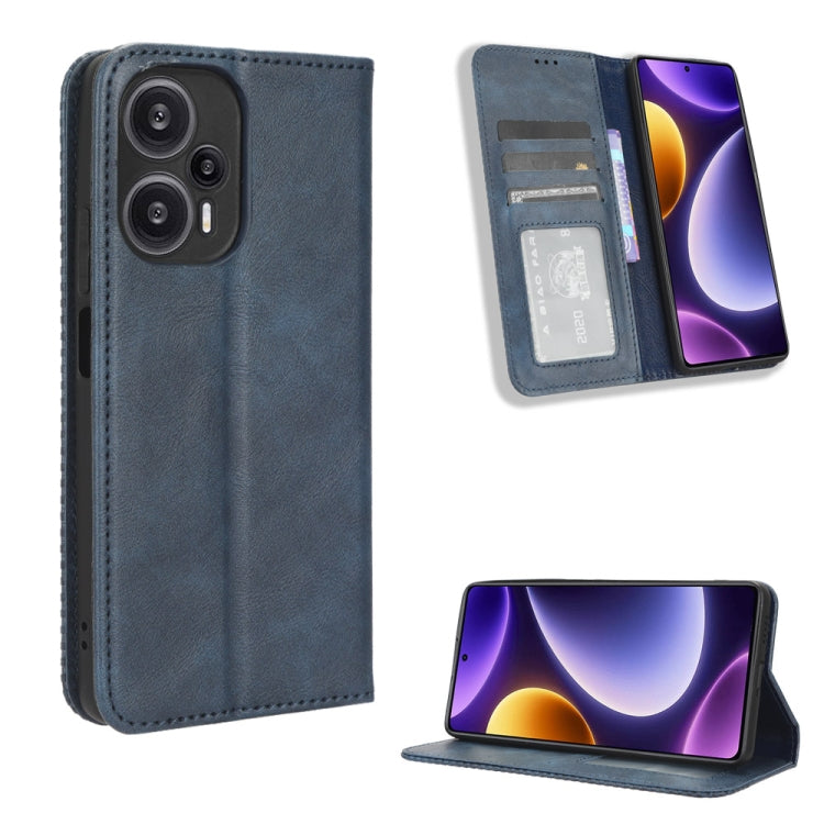 For Xiaomi Poco F5 5G / Redmi Note12 Turbo 5G Magnetic Buckle Retro Texture Leather Phone Case(Blue) - free shipping - PMC TechLife - Order now!