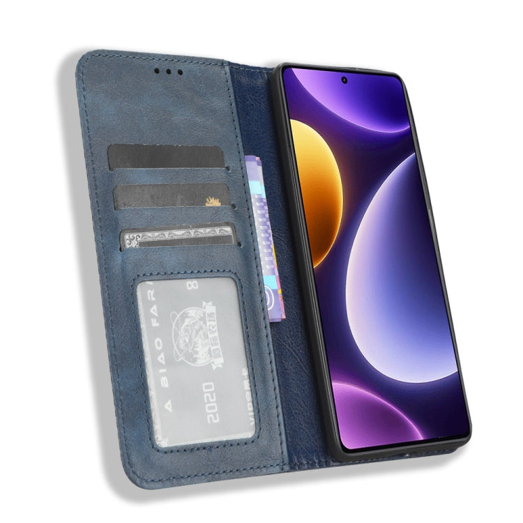 For Xiaomi Poco F5 5G / Redmi Note12 Turbo 5G Magnetic Buckle Retro Texture Leather Phone Case(Blue) - free shipping - PMC TechLife - Order now!