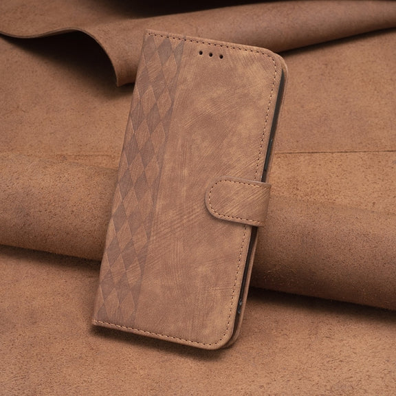 For Nokia C12 Plaid Embossed Leather Phone Case(Brown)
