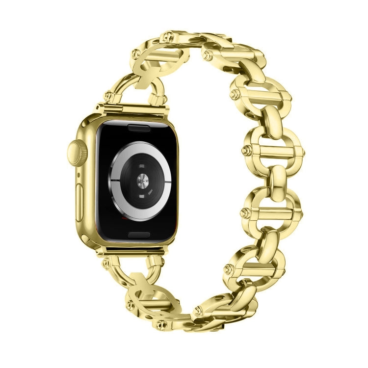 Ladder Buckle Metal Watch Band For Apple Watch 8 45mm(Gold) - Watch Bands by PMC TechLife | Online Shopping South Africa | PMC TechLife
