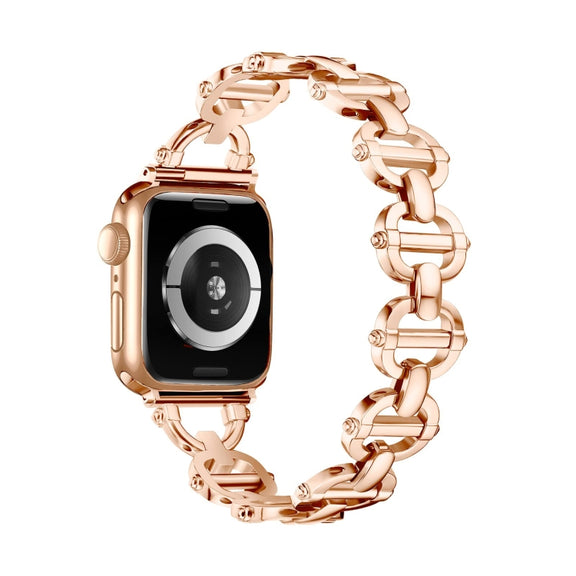 Ladder Buckle Metal Watch Band For Apple Watch 7 45mm(Rose Gold)