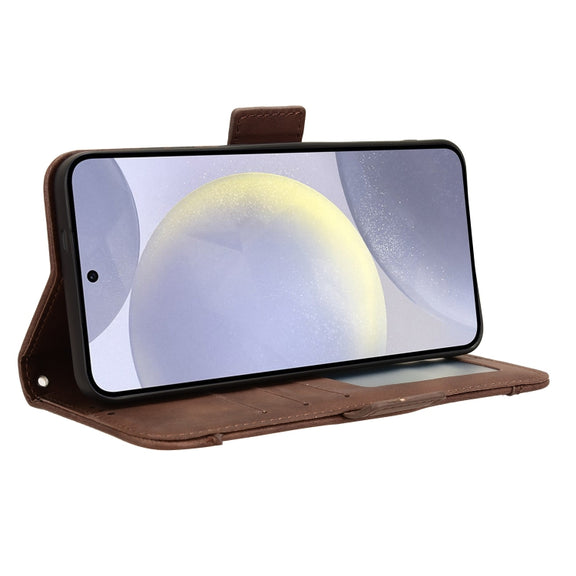 For Samsung Galaxy S24 5G Skin Feel Calf Texture Card Slots Leather Phone Case(Brown)