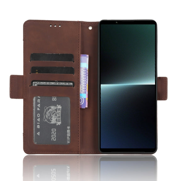 For Sony Xperia 1 V Skin Feel Calf Texture Card Slots Leather Phone Case(Brown)