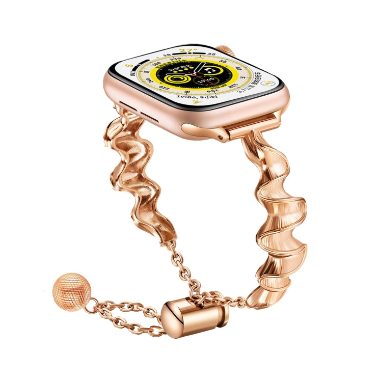 Ribbon Wave Metal Watch Band For Apple Watch Ultra 49mm(Rose Gold) - Watch Bands by PMC TechLife | Online Shopping South Africa | PMC TechLife