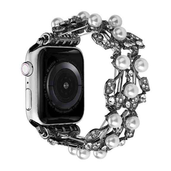 Four-leaf Bead Metal Watch Band For Apple Watch 3 38mm(Black)