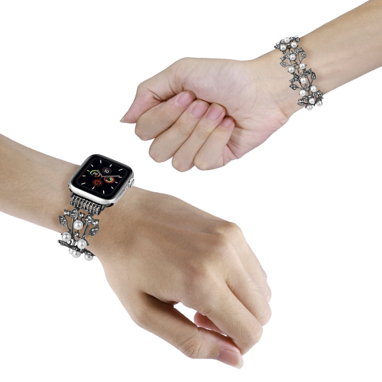 Four-leaf Bead Metal Watch Band For Apple Watch 42mm(Black)
