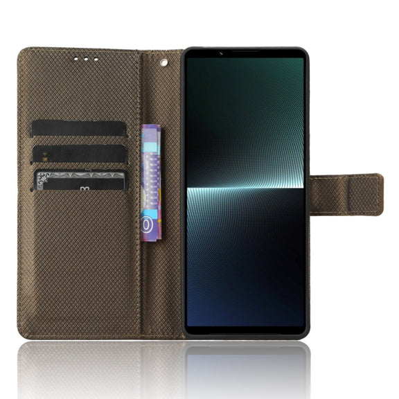 For Sony Xperia 1 V Diamond Texture Leather Phone Case(Brown)