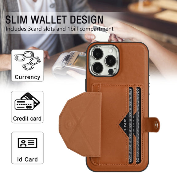For iPhone 14 Pro Max Shockproof Leather Phone Case with Card Holder(Brown)