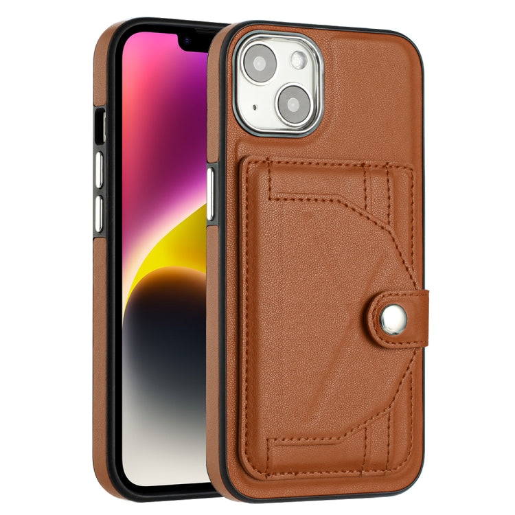 For iPhone 13 Shockproof Leather Phone Case with Card Holder(Brown)