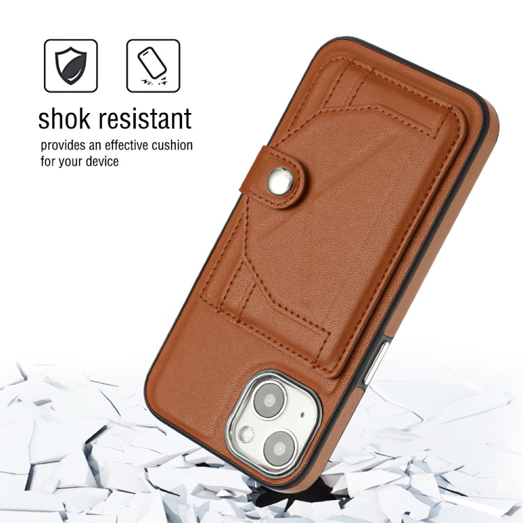 For iPhone 13 Shockproof Leather Phone Case with Card Holder(Brown)