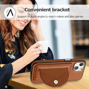For iPhone 13 Shockproof Leather Phone Case with Card Holder(Brown)