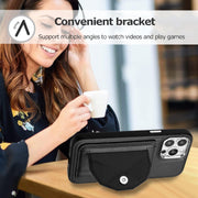 For iPhone 15 Pro Max Shockproof Leather Phone Case with Card Holder(Black)