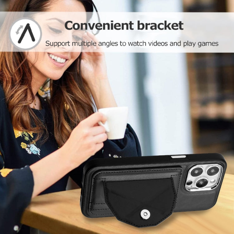 For iPhone 15 Pro Shockproof Leather Phone Case with Card Holder(Black)