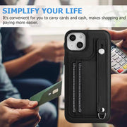 For iPhone 14 Shockproof Leather Phone Case with Wrist Strap(Black)