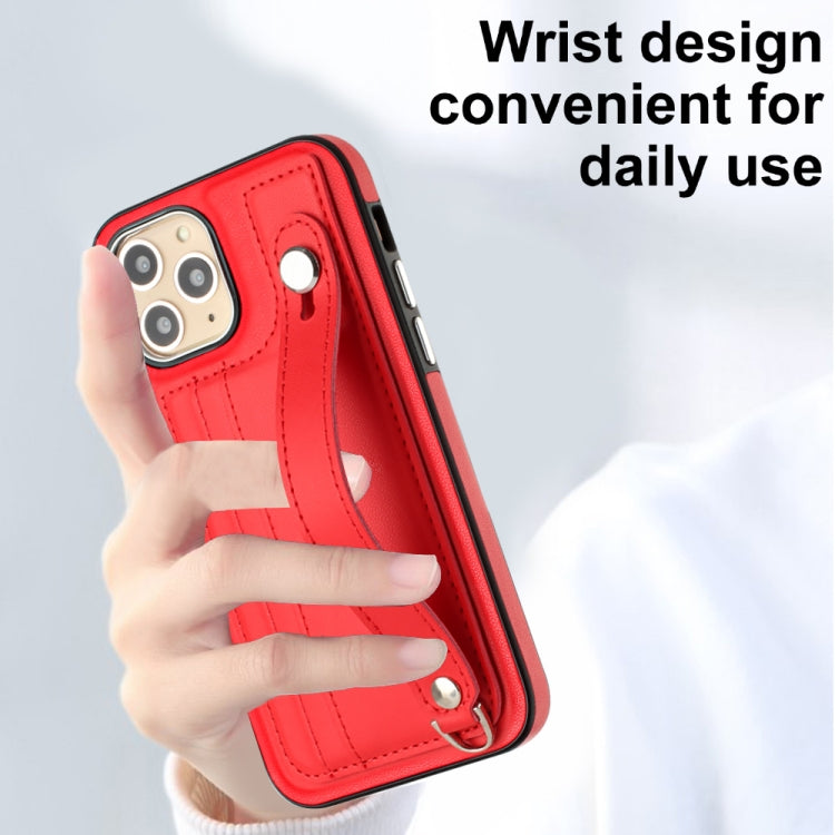 For iPhone 11 Pro Shockproof Leather Phone Case with Wrist Strap(Red) - free shipping - PMC TechLife - Order now!
