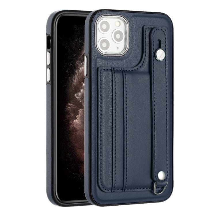 For iPhone 11 Pro Max Shockproof Leather Phone Case with Wrist Strap(Blue) - free shipping - PMC TechLife - Order now!