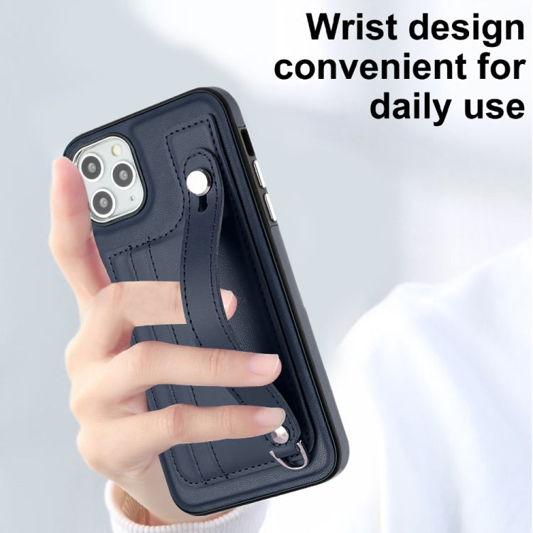 For iPhone 11 Pro Max Shockproof Leather Phone Case with Wrist Strap(Blue) - free shipping - PMC TechLife - Order now!