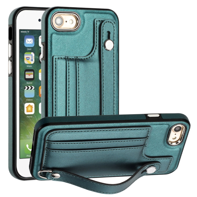 For iPhone SE 2022/SE 2020/6/7/8 Shockproof Leather Phone Case with Wrist Strap(Green) - free shipping - PMC TechLife - Order now!