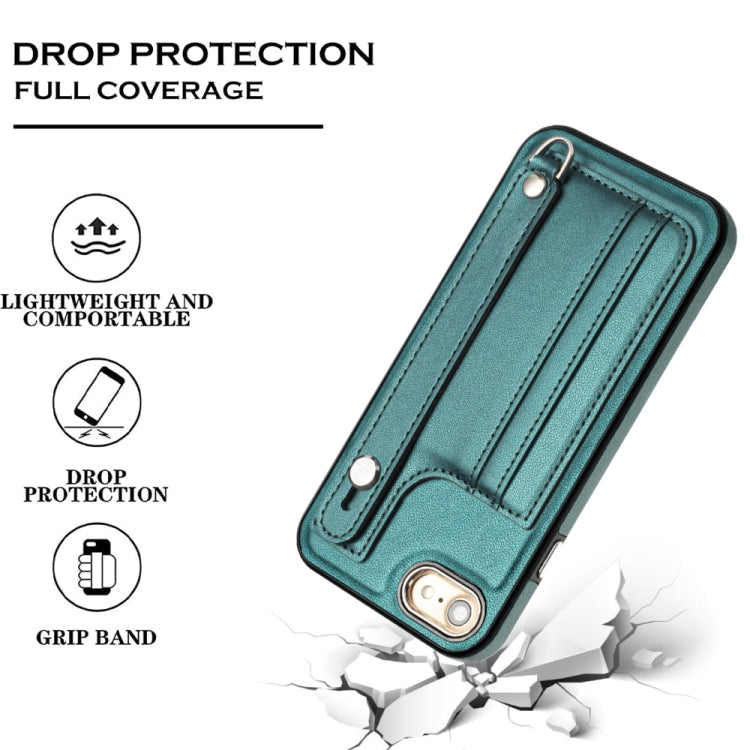 For iPhone SE 2022/SE 2020/6/7/8 Shockproof Leather Phone Case with Wrist Strap(Green) - free shipping - PMC TechLife - Order now!