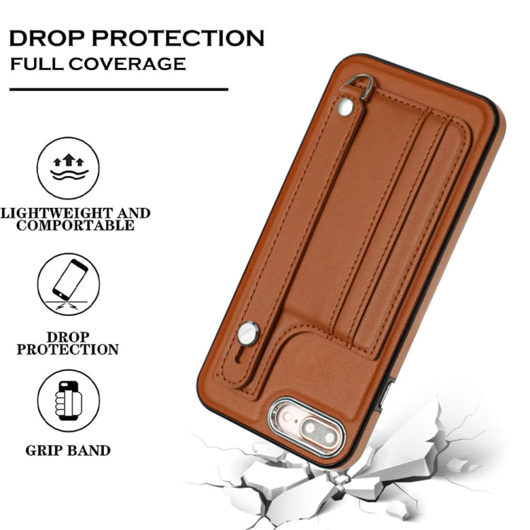For iPhone 6 Plus/7 Plus/8 Plus Shockproof Leather Phone Case with Wrist Strap(Brown) - free shipping - PMC TechLife - Order now!