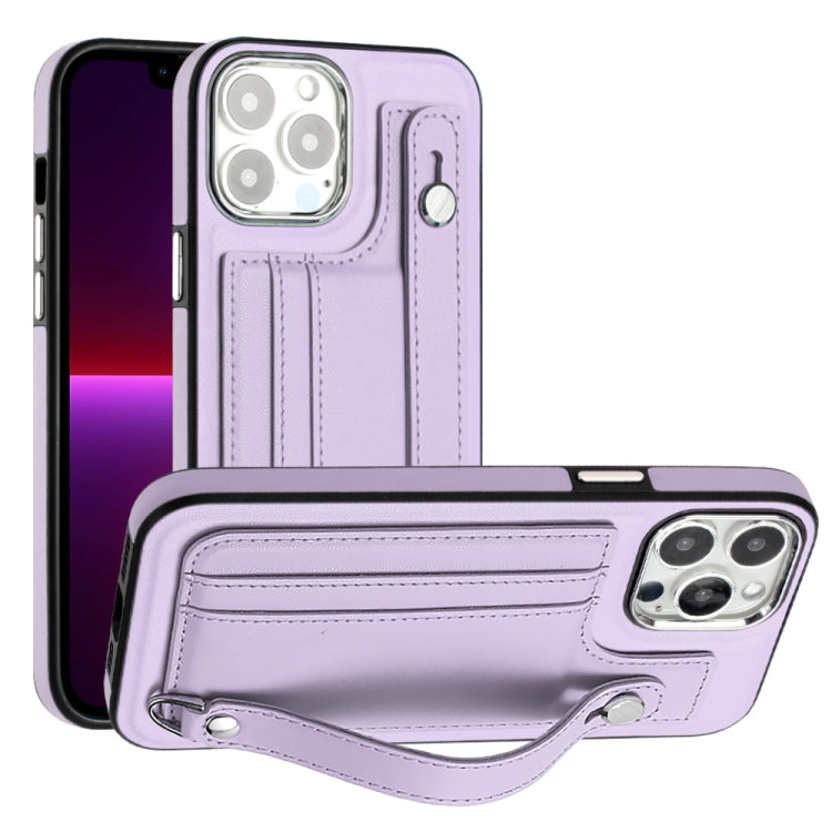 For iPhone 15 Pro Shockproof Leather Phone Case with Wrist Strap(Purple) - free shipping - PMC TechLife - Order now!