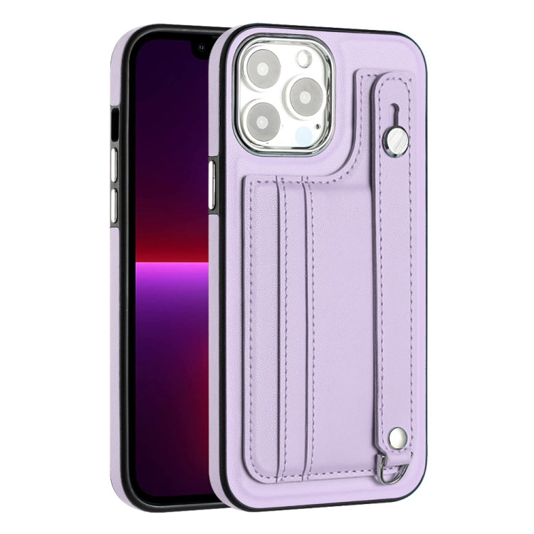 For iPhone 15 Pro Shockproof Leather Phone Case with Wrist Strap(Purple) - free shipping - PMC TechLife - Order now!