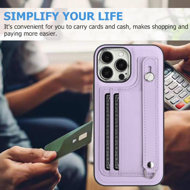 For iPhone 15 Pro Shockproof Leather Phone Case with Wrist Strap(Purple) - free shipping - PMC TechLife - Order now!