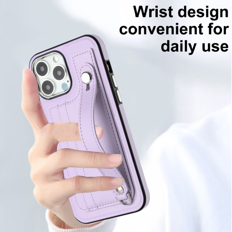 For iPhone 15 Pro Shockproof Leather Phone Case with Wrist Strap(Purple) - free shipping - PMC TechLife - Order now!