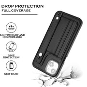 For iPhone 15 Shockproof Leather Phone Case with Wrist Strap(Black)