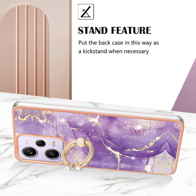 For Xiaomi Redmi Note 12 Pro 5G Global Electroplating Marble IMD TPU Phone Case with Ring Holder(Purple 002)