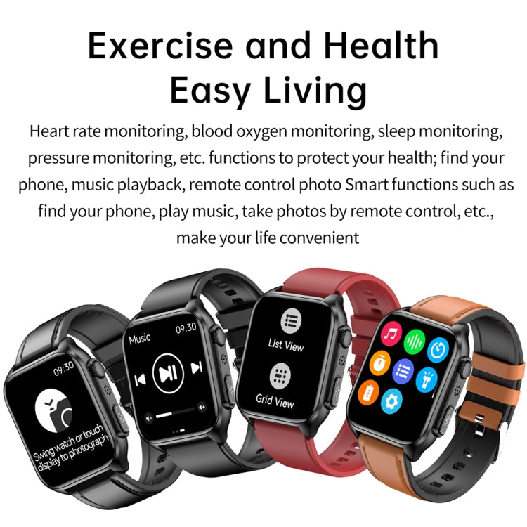 TK12 1.96 inch IP67 Waterproof Leather Band Smart Watch Supports ECG / Remote Families Care / Bluetooth Call / Body Temperature Monitoring(Black) - Smart Watches by PMC TechLife | Online Shopping South Africa | PMC TechLife