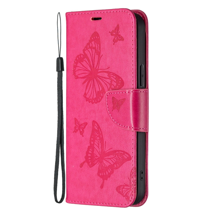 For Xiaomi Redmi Note 12S 4G / Note 11 Two Butterflies Embossing Leather Phone Case(Rose Red)
