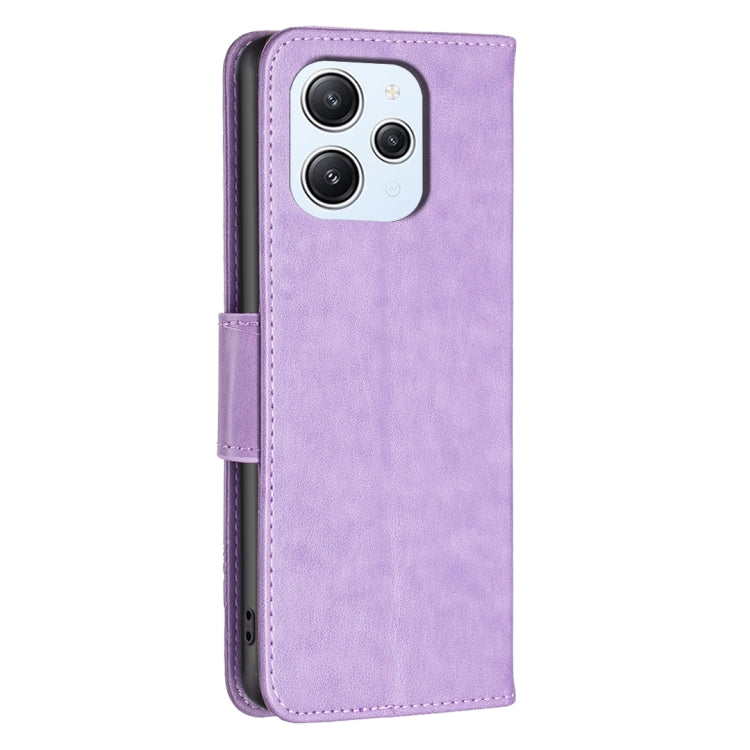 For Xiaomi Redmi 12 4G Two Butterflies Embossing Leather Phone Case(Purple)