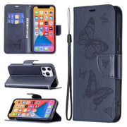 For Xiaomi Redmi 12 4G Two Butterflies Embossing Leather Phone Case(Blue)